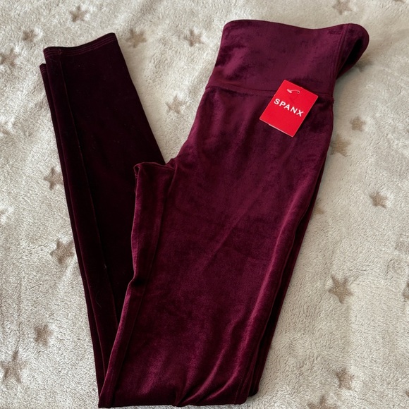 SPANX Burgandy Velvet Leggings Size XS & Small - Picture 1 of 8